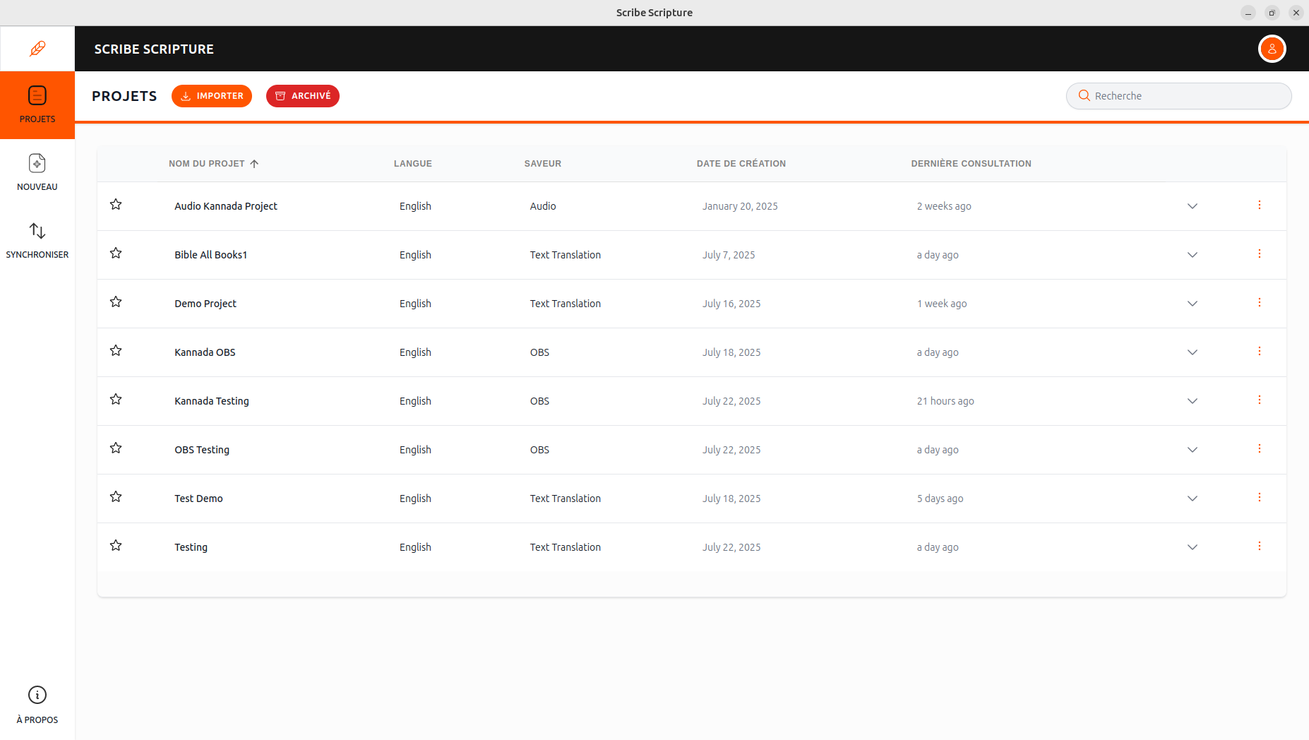 project listing